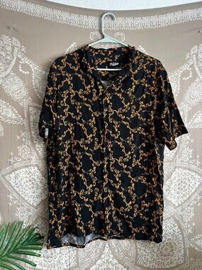 Jaded London Baroque Print Short Sleeve Camp Shirt L